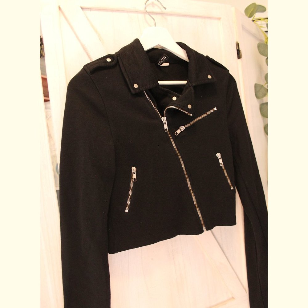 H&M Divided Cropped Zipper Biker Jacket S EUC